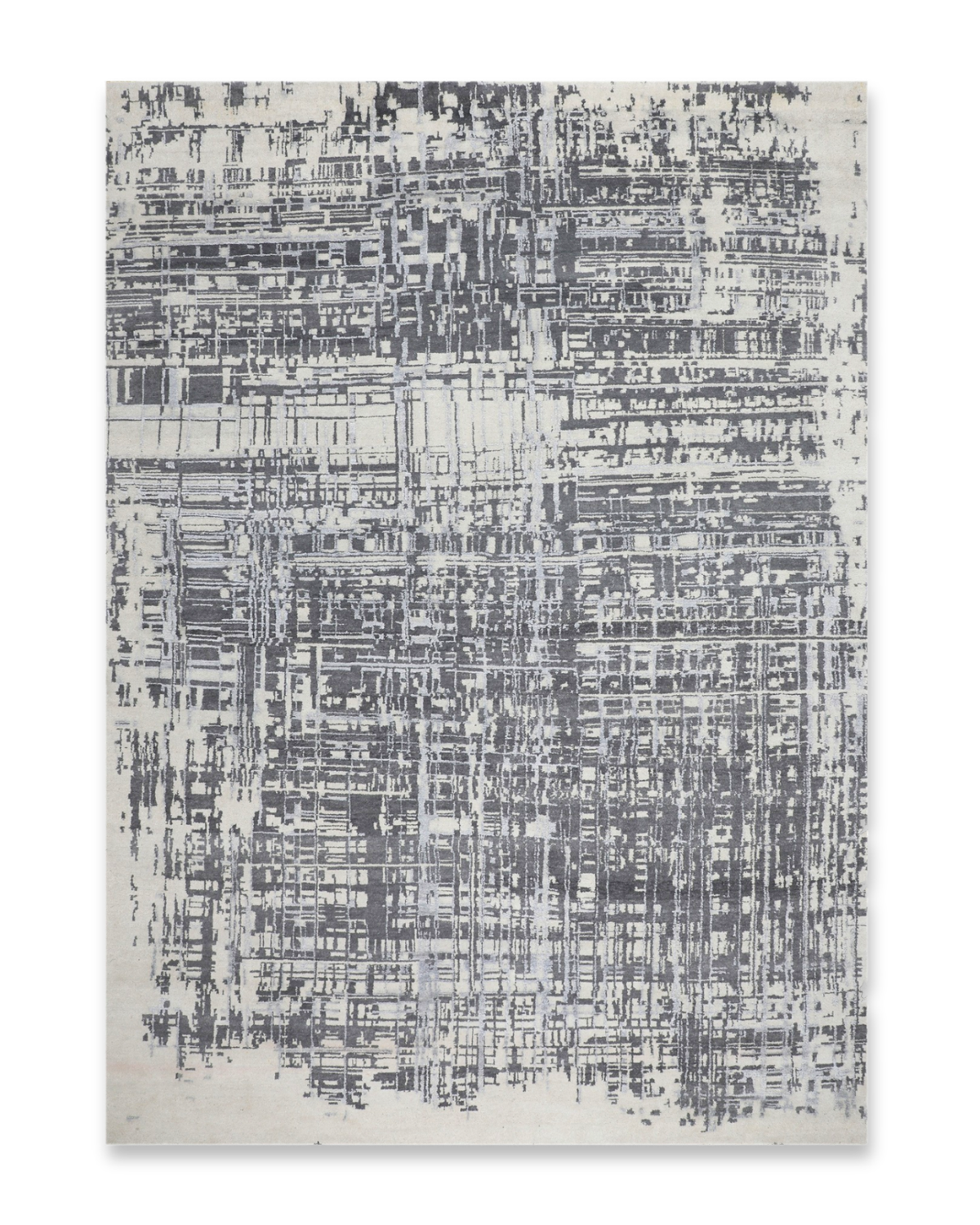 Hatching hand-knotted wool and viscose carpet in silver, 9 x 12 ft