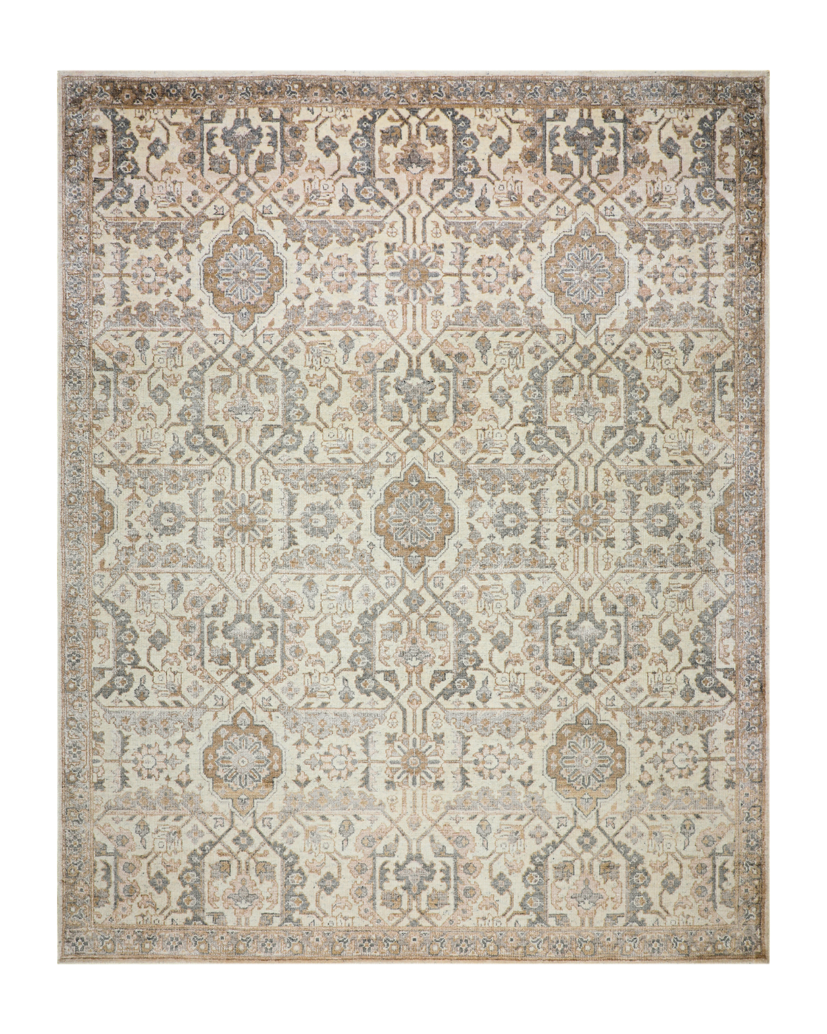 Mamluk hand-knotted wool and viscose carpet in ivory and natural tones, 8 x 10 ft