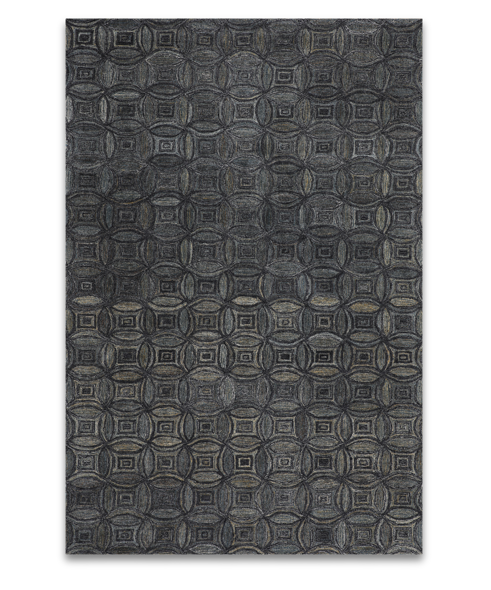 Orbit hand tufted wool carpet with tonal overlapping circles in charcoal