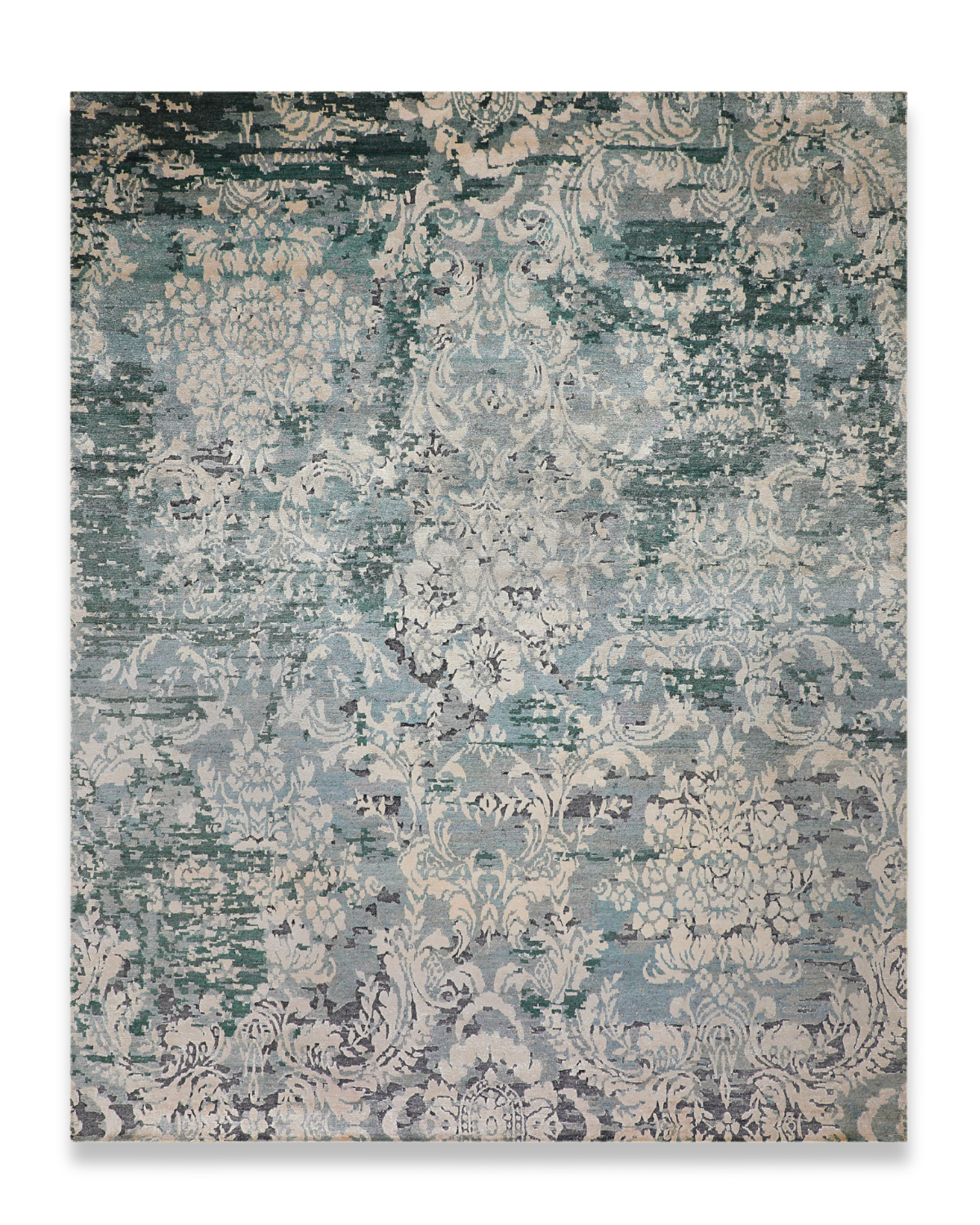 Sediment hand-knotted wool and viscose carpet in ivory and grey, 8 x 10 ft