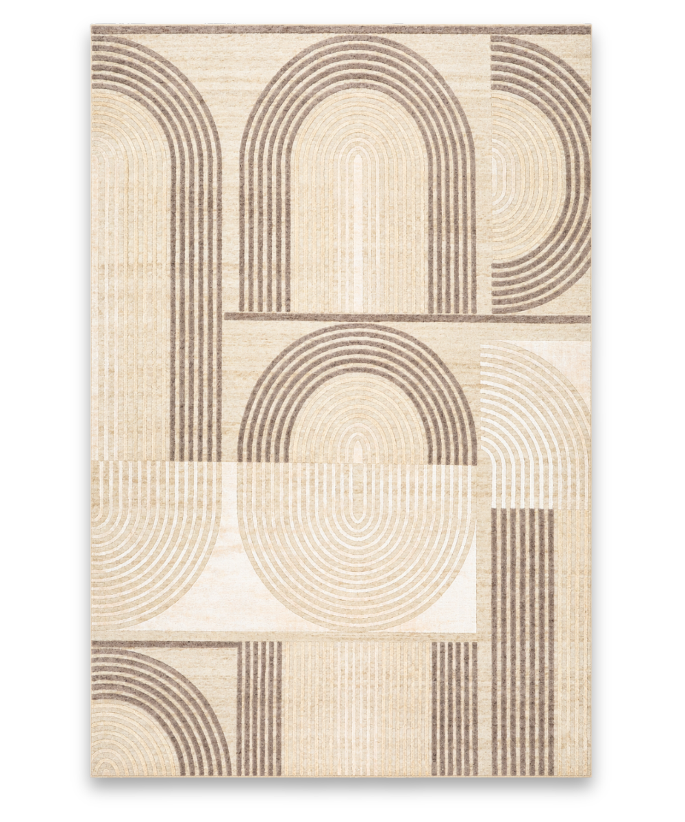 Arcade hand knotted New Zealand wool and viscose carpet in beige and taupe