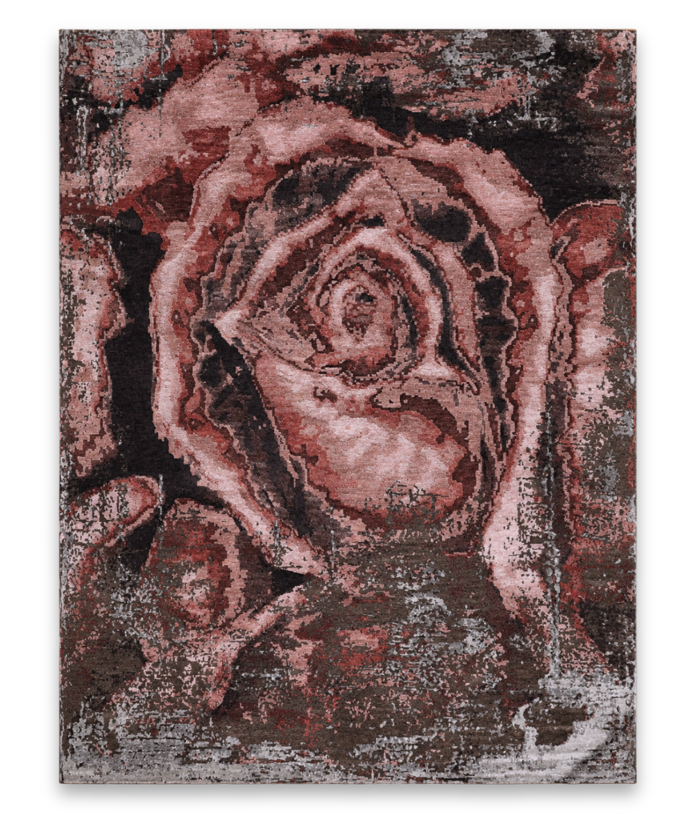 Bloom hand knotted New Zealand wool and viscose carpet in rose and charcoal