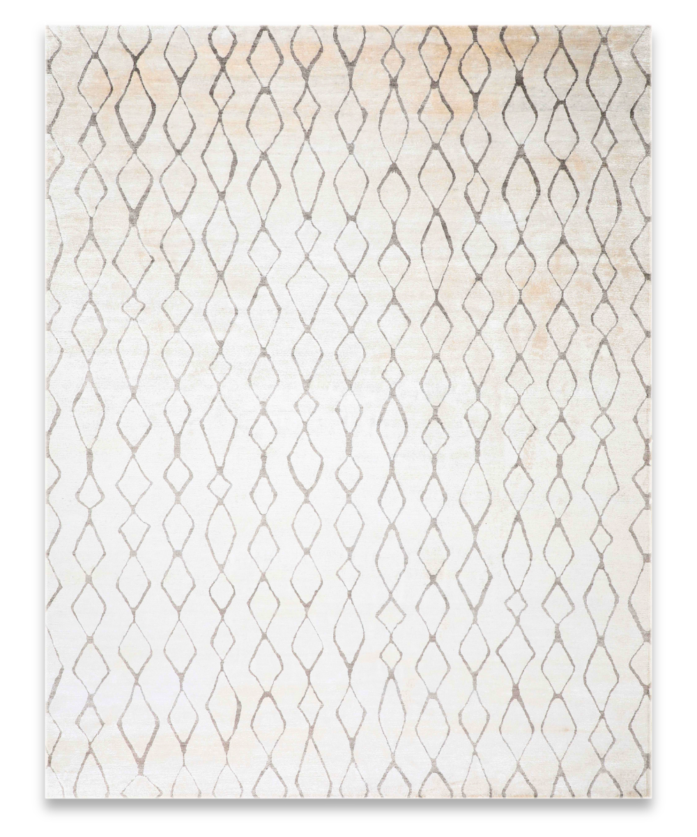 Cord hand knotted viscose carpet in ivory and taupe