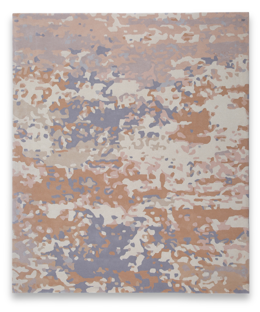 Dapple hand tufted wool carpet with peach, lavender and grey dappled patches