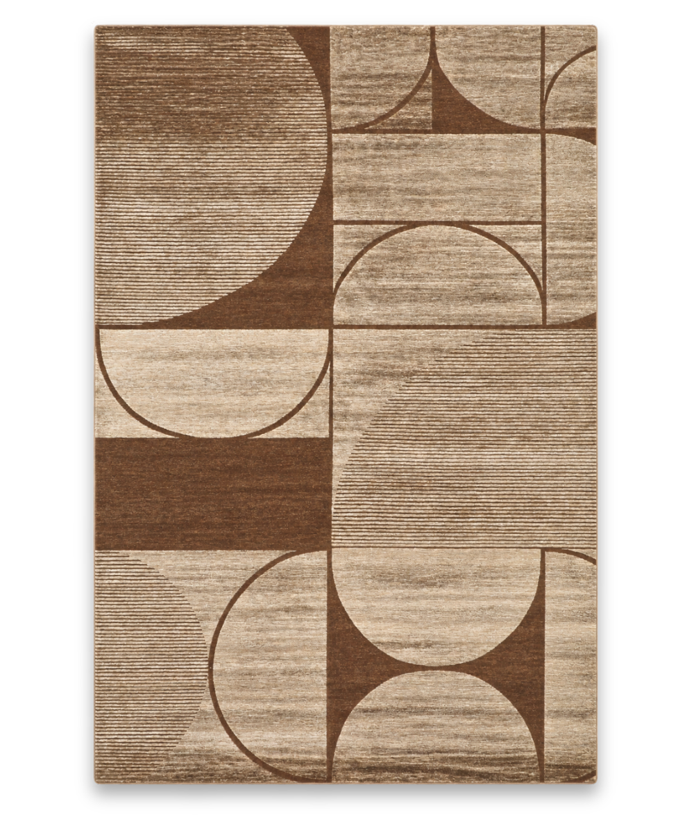 Deco hand knotted New Zealand wool and viscose carpet in brown and beige