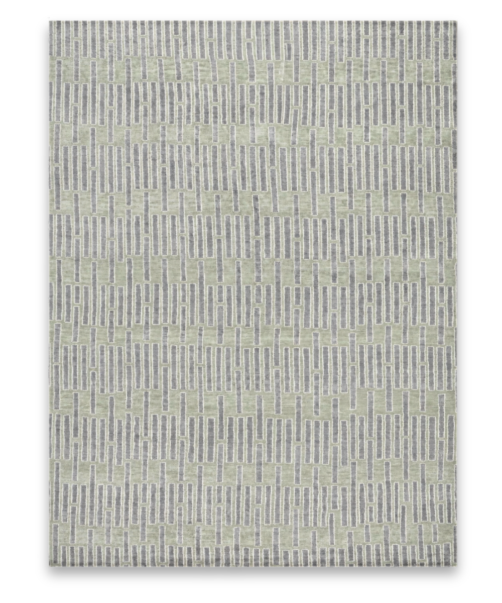 Drizzle hand knotted New Zealand wool and viscose carpet in sage and grey