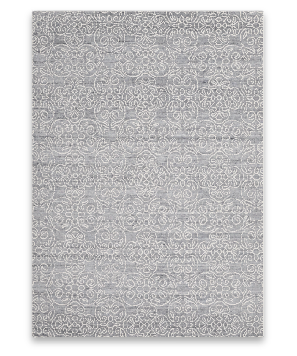 Pearl hand knotted New Zealand wool and viscose carpet in grey and ivory