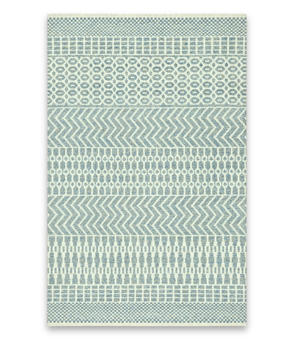 Riad hand knotted New Zealand wool carpet in ivory and slate blue