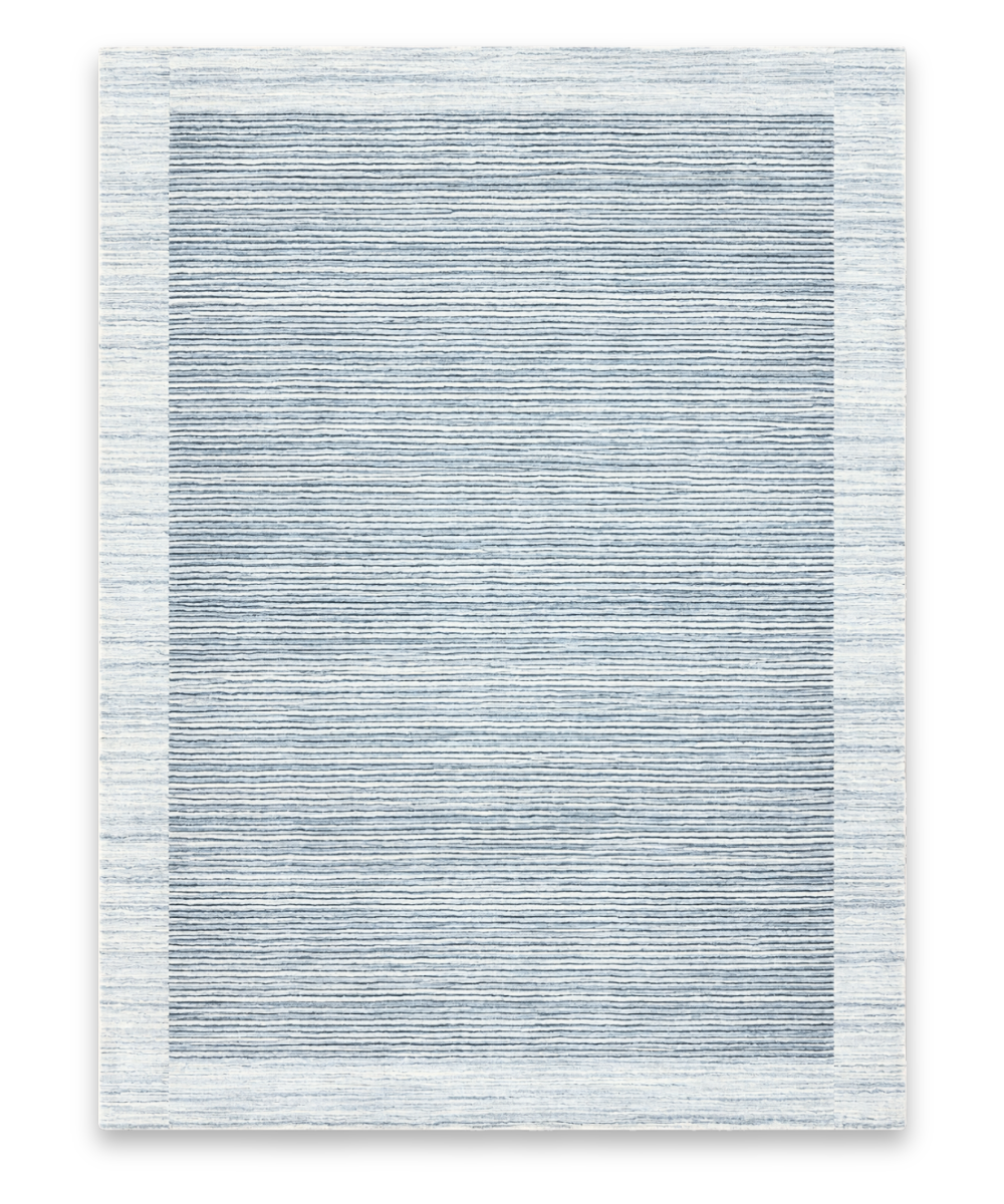 Shoreline hand woven New Zealand wool carpet in light blue and ivory