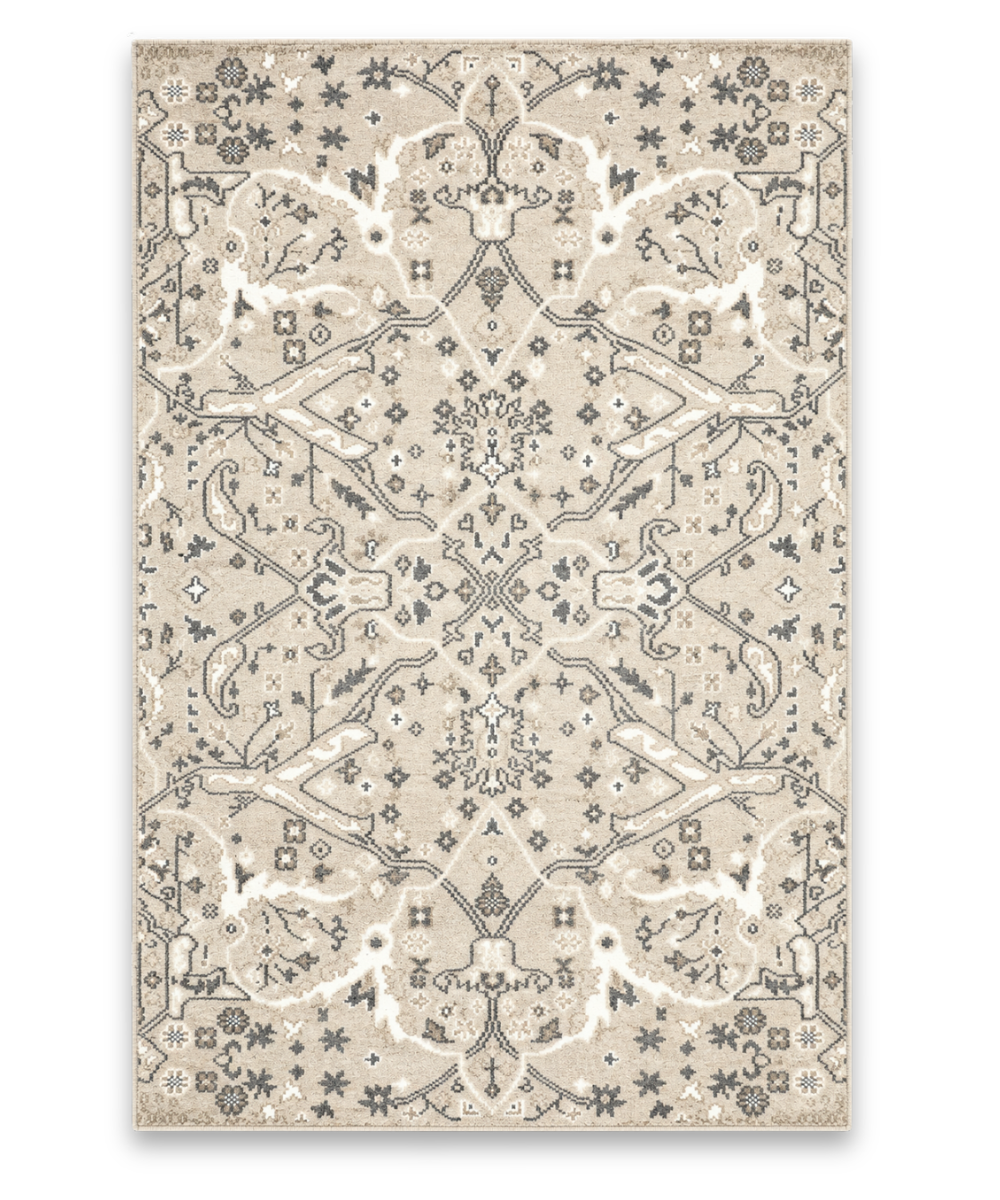 Smoke hand knotted New Zealand wool and viscose carpet in beige and charcoal