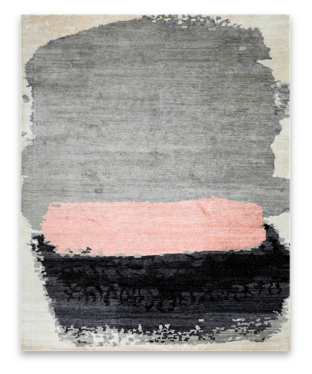 Twilight hand knotted New Zealand wool and viscose carpet in grey, pink and charcoal