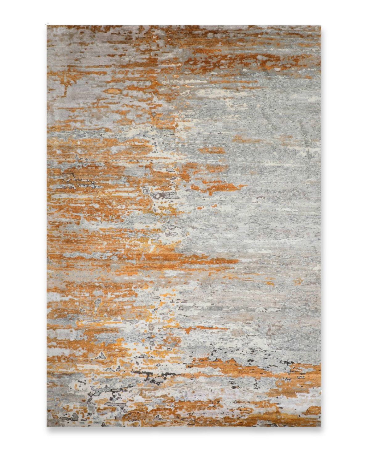 Amber hand-knotted wool, viscose and linen carpet in gold, 6.7 x 9.1 ft
