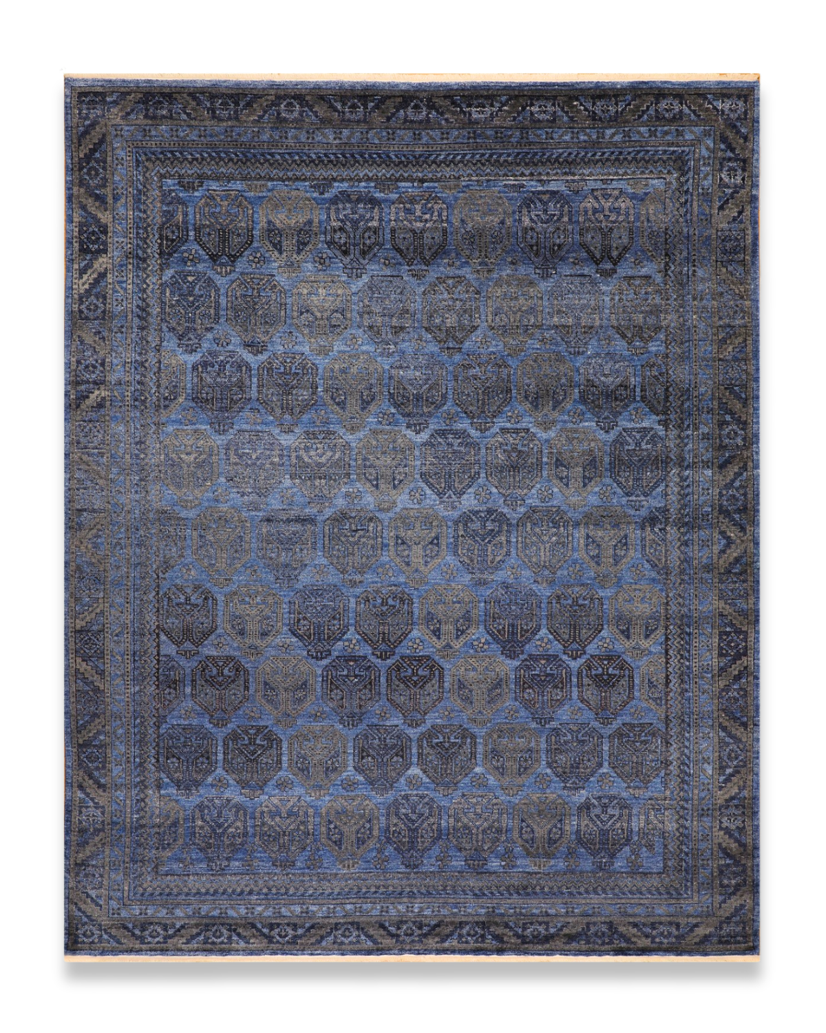 Woad hand-knotted wool and viscose carpet in indigo, 8 x 10 ft