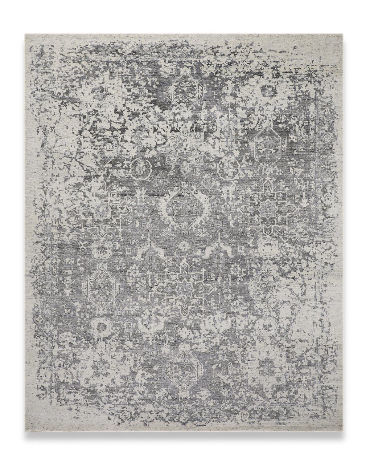 Kasbah hand-knotted wool and viscose carpet in ivory and grey, 8 x 10 ft