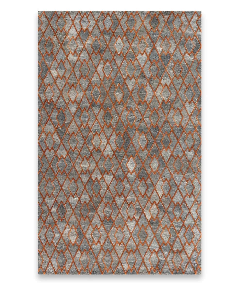 Argyle hand tufted New Zealand wool carpet with a rust diamond lattice on grey
