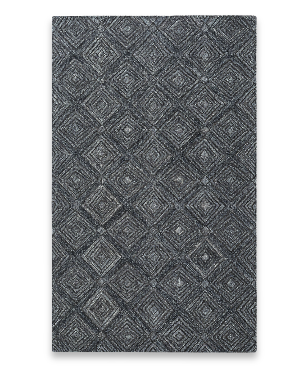Terrace hand tufted New Zealand wool carpet with tonal charcoal diamonds