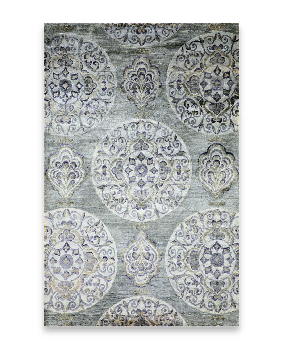 Cameo hand-knotted viscose carpet in grey, 5 x 8 ft