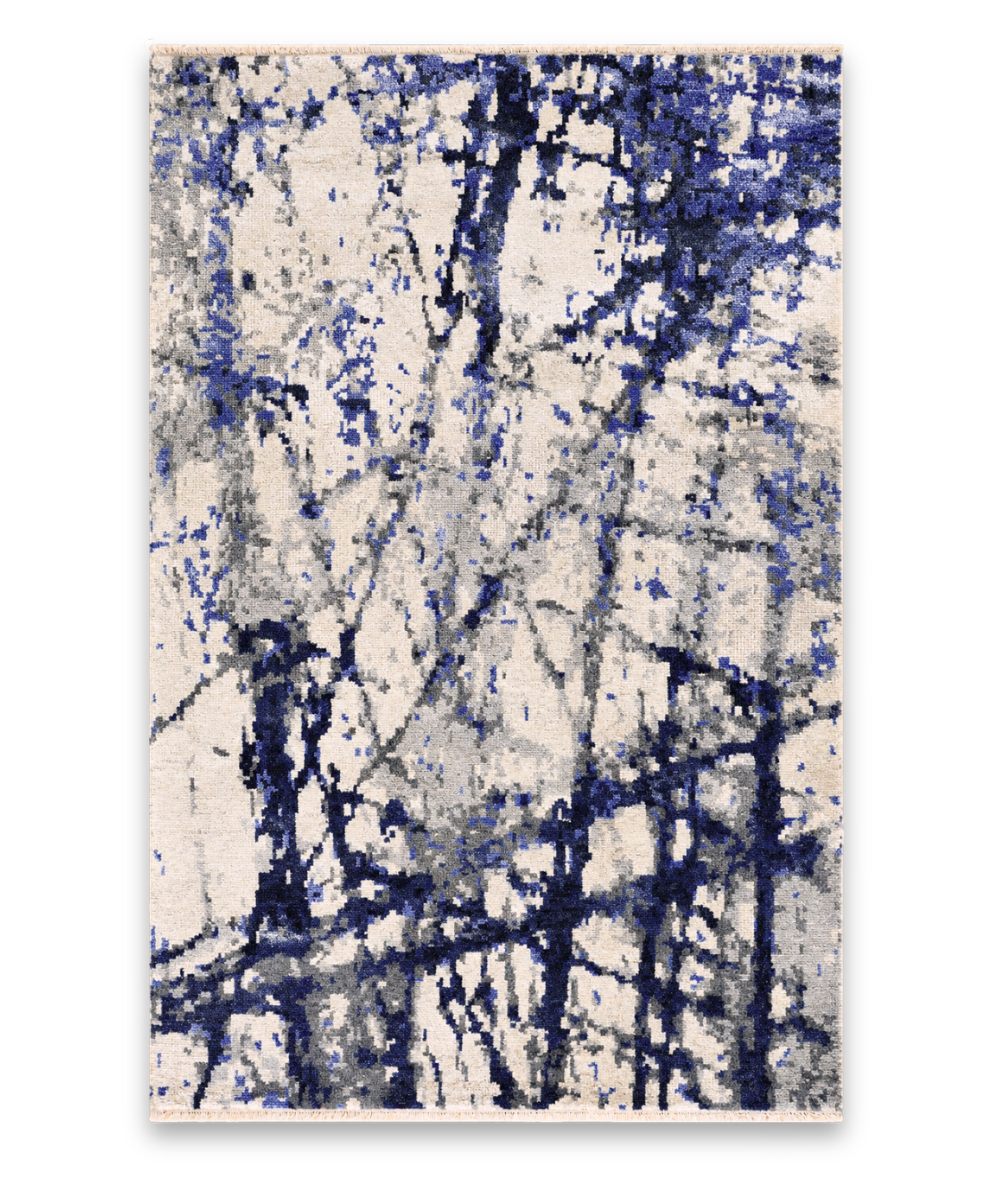 Bramble hand knotted New Zealand wool carpet in ivory and indigo