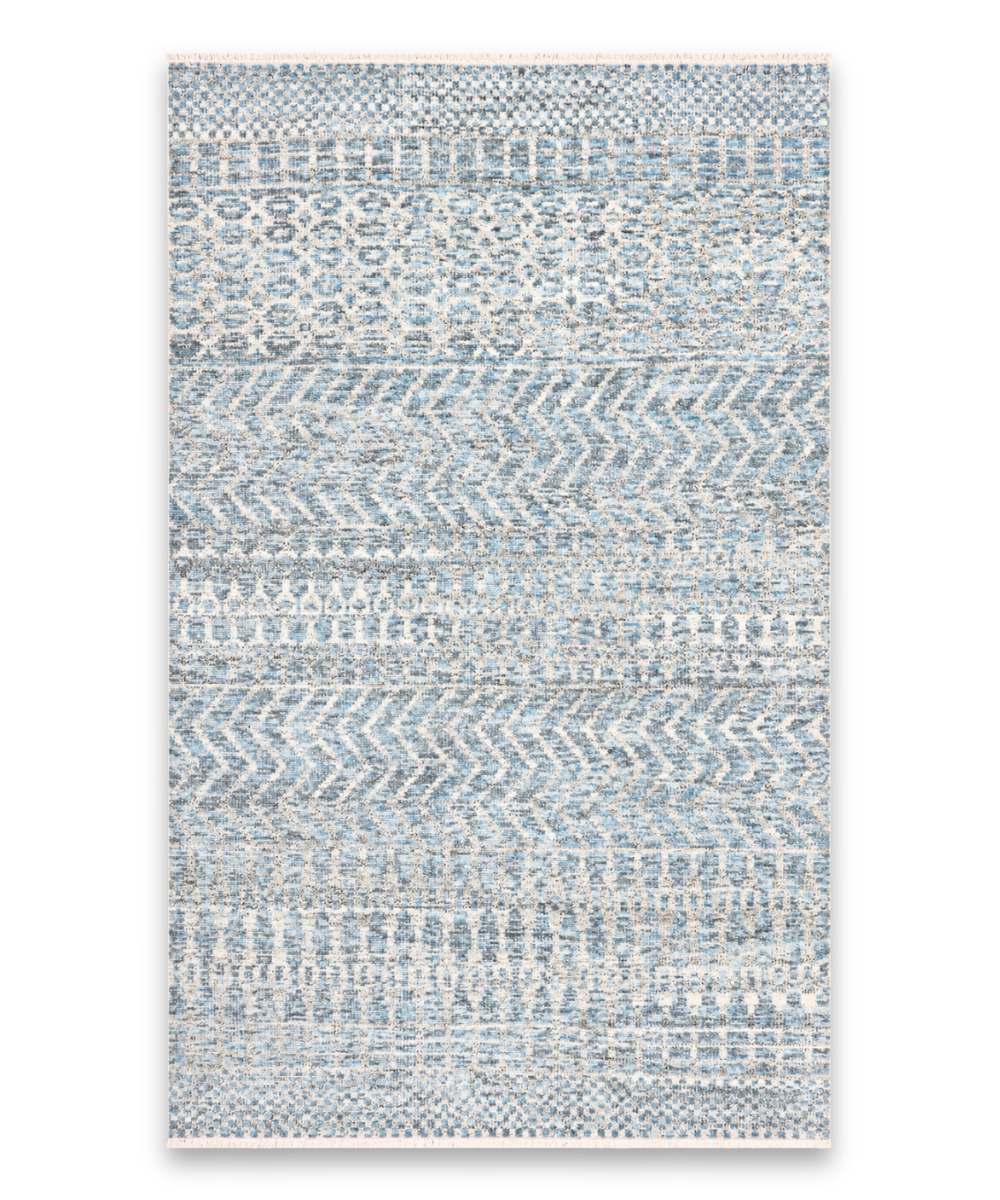 Brook hand knotted New Zealand wool carpet in light blue and ivory
