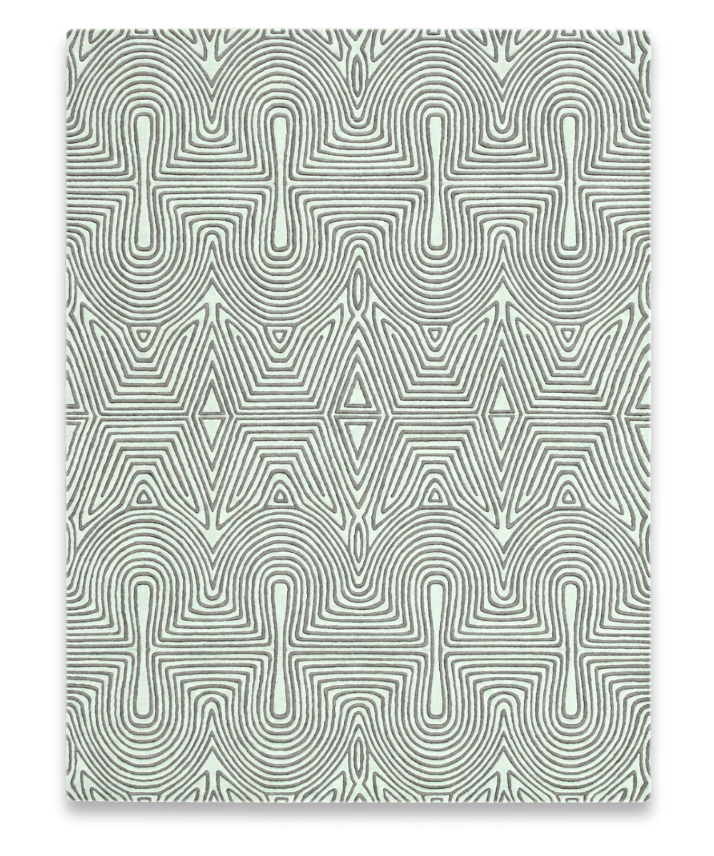 Circuit hand tufted wool and bamboo silk carpet with brown contour lines on pale mint