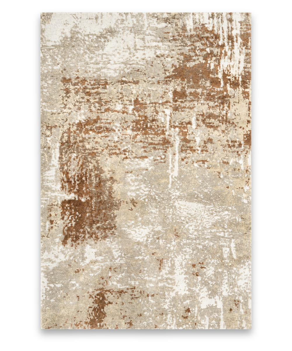 Corten hand knotted New Zealand wool and viscose carpet in rust and beige