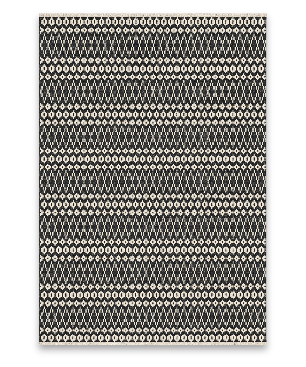 Domino hand knotted New Zealand wool and viscose carpet in charcoal and ivory