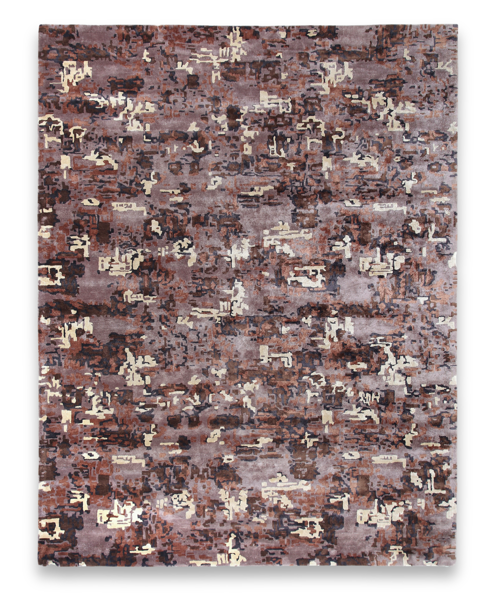 Granite hand tufted bamboo silk carpet in plum and brown with cream flecks