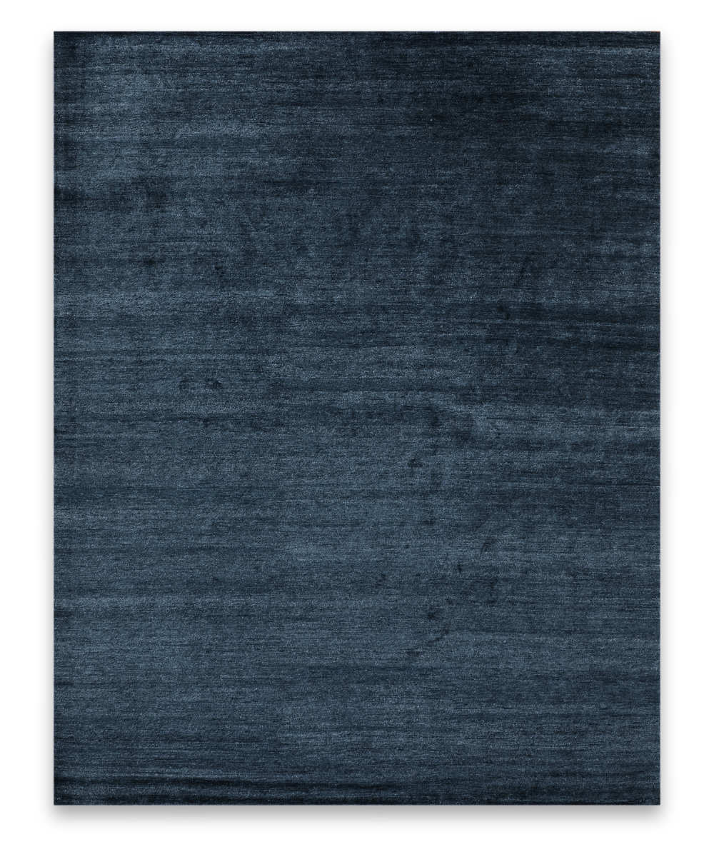 Inkwell hand knotted viscose carpet in ink blue