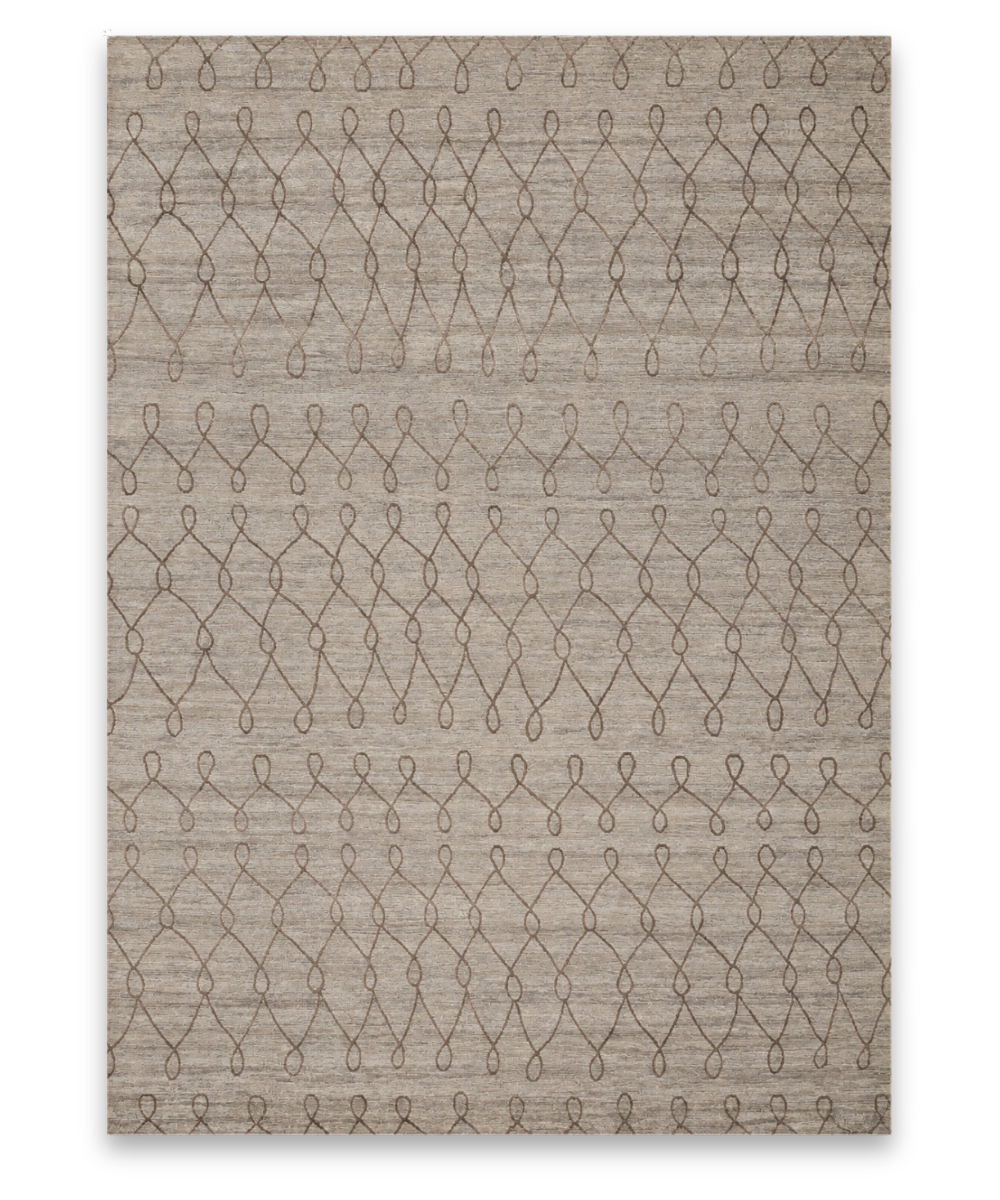 Loop hand knotted viscose carpet in taupe and brown
