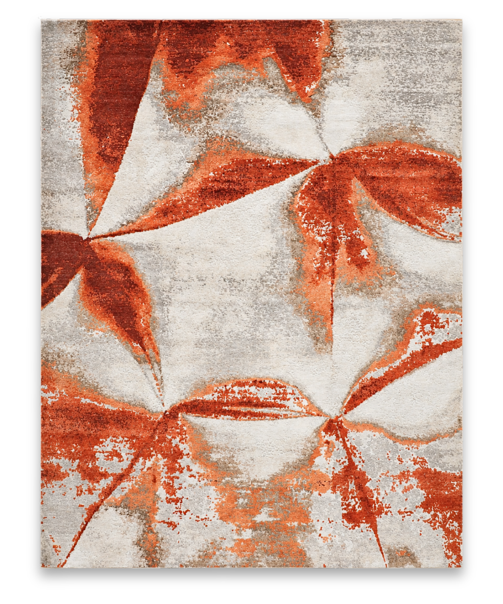 Maple hand knotted New Zealand wool and viscose carpet in ivory and rust