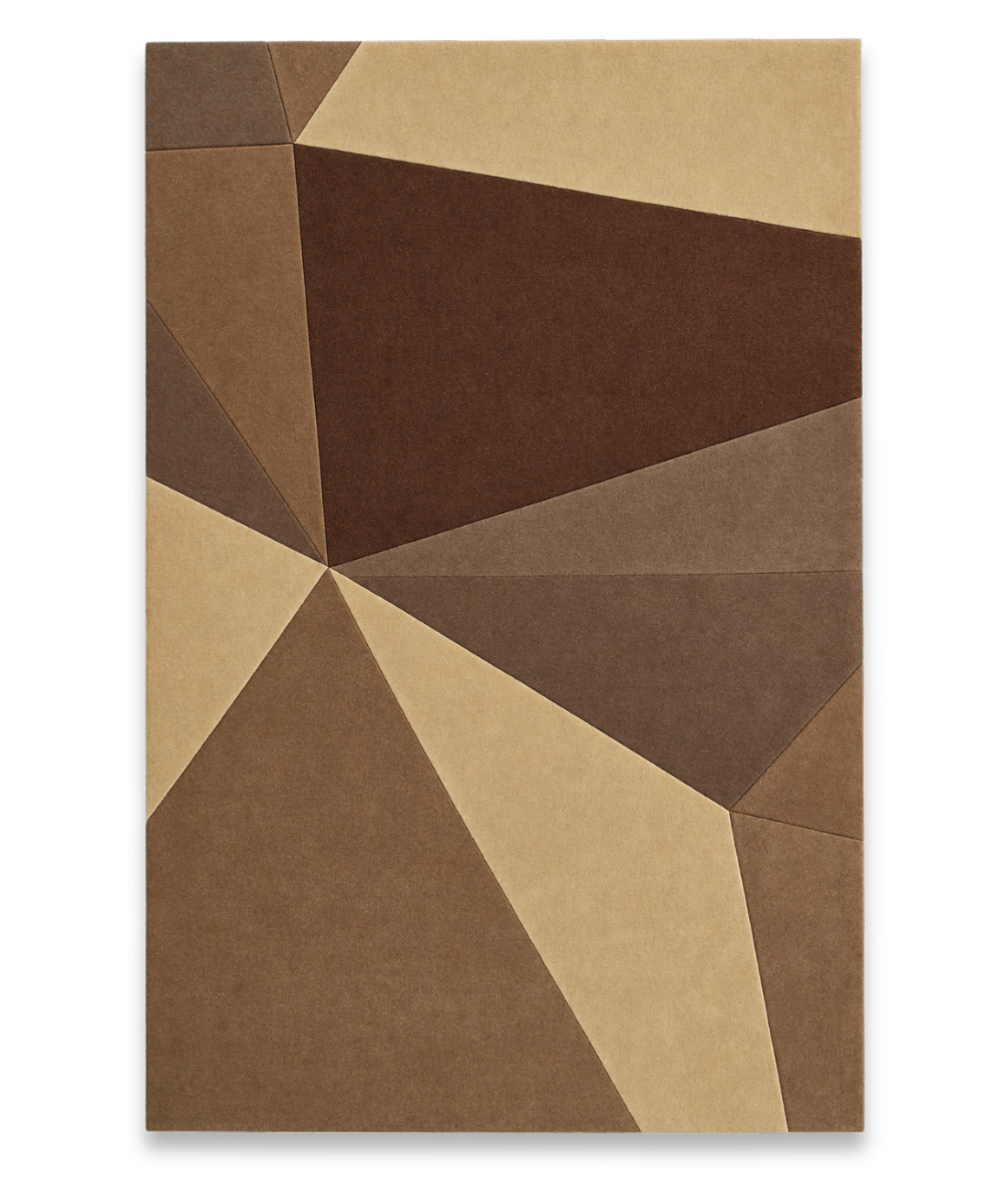 Origami hand tufted New Zealand wool carpet with folded facets in brown and beige