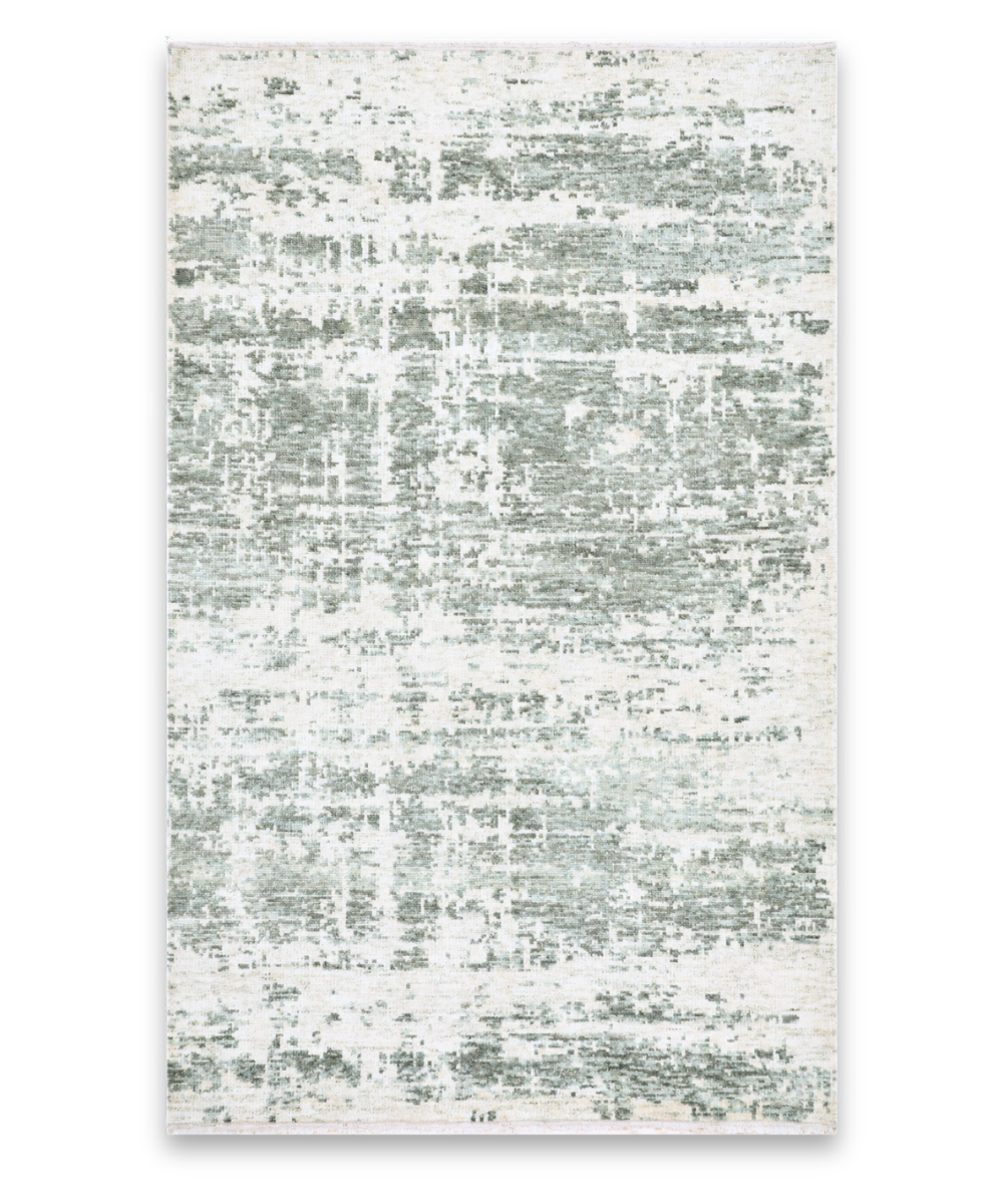 Rain hand knotted New Zealand wool carpet in ivory and green