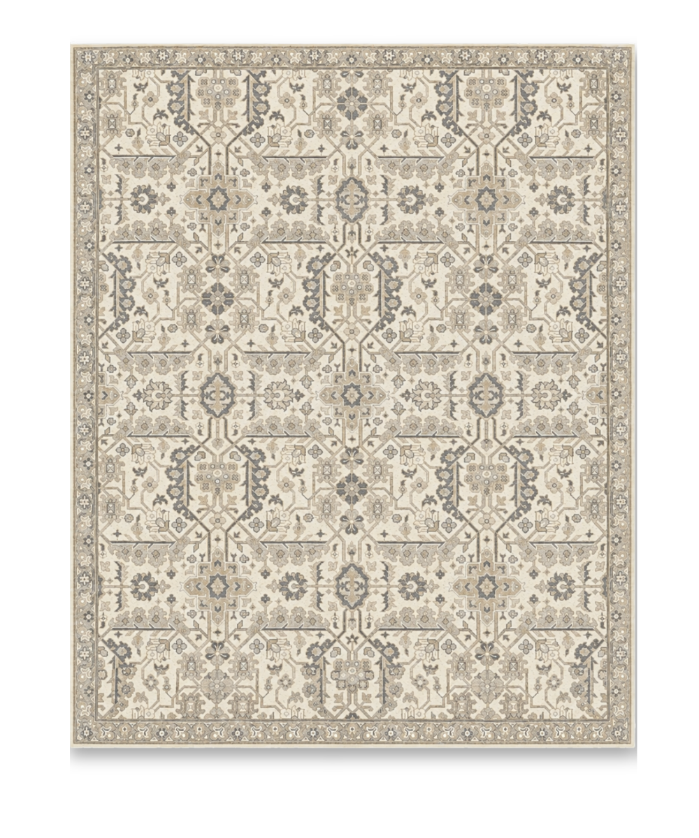 Rosewater hand knotted New Zealand wool and viscose carpet in ivory and taupe