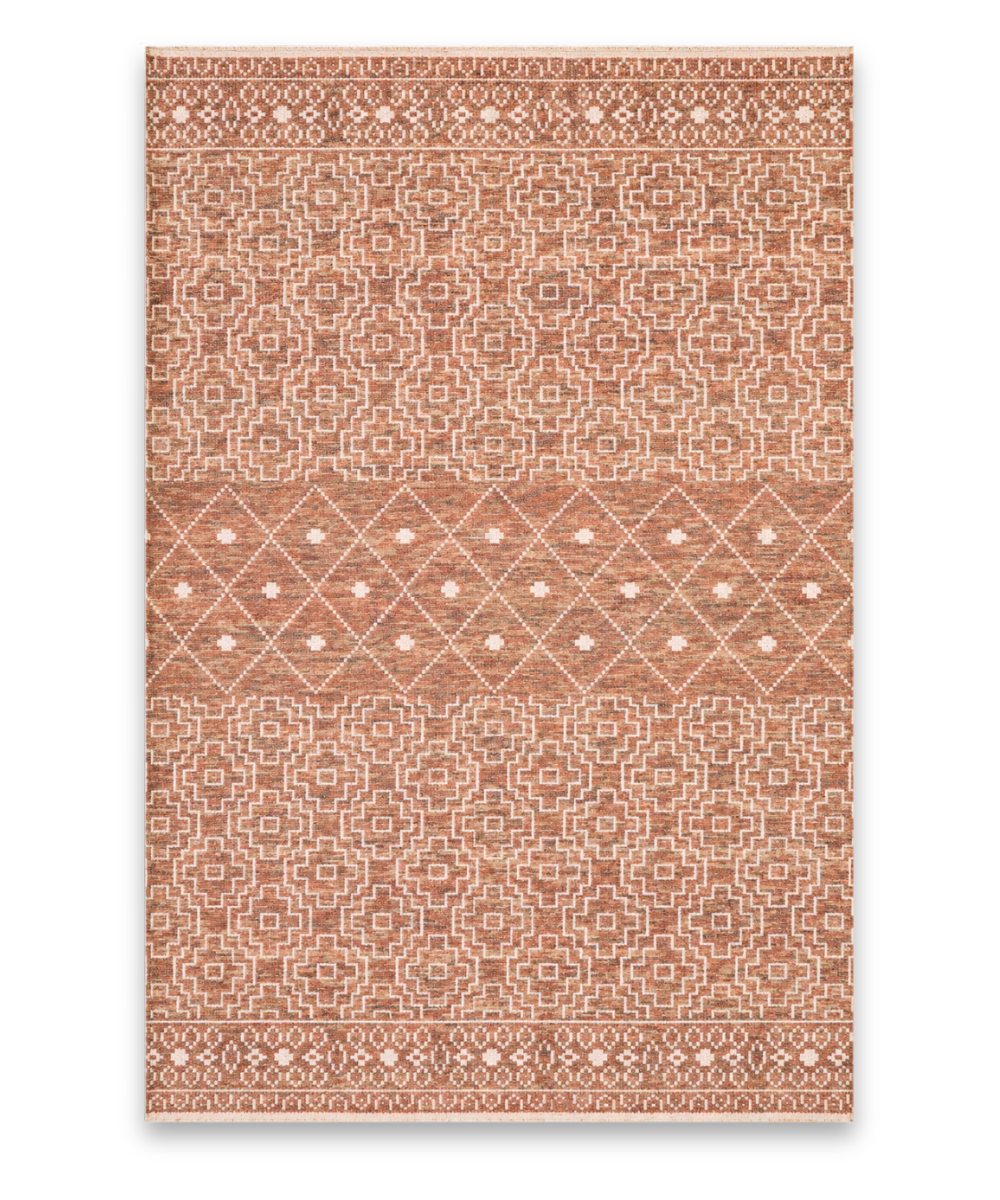 Souk hand knotted New Zealand wool carpet in terracotta and ivory