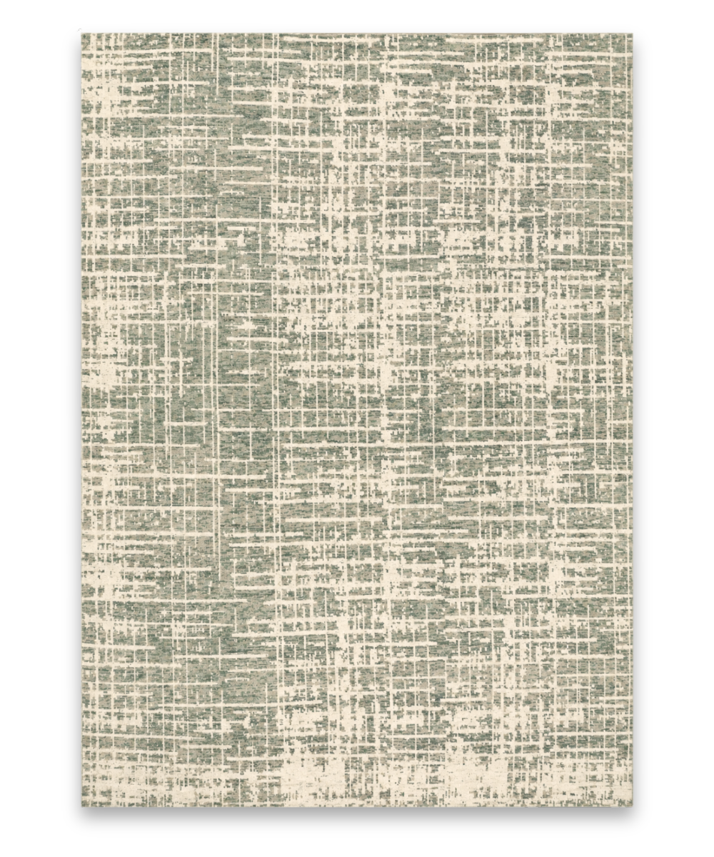 Weft hand knotted New Zealand wool and viscose carpet in sage and cream